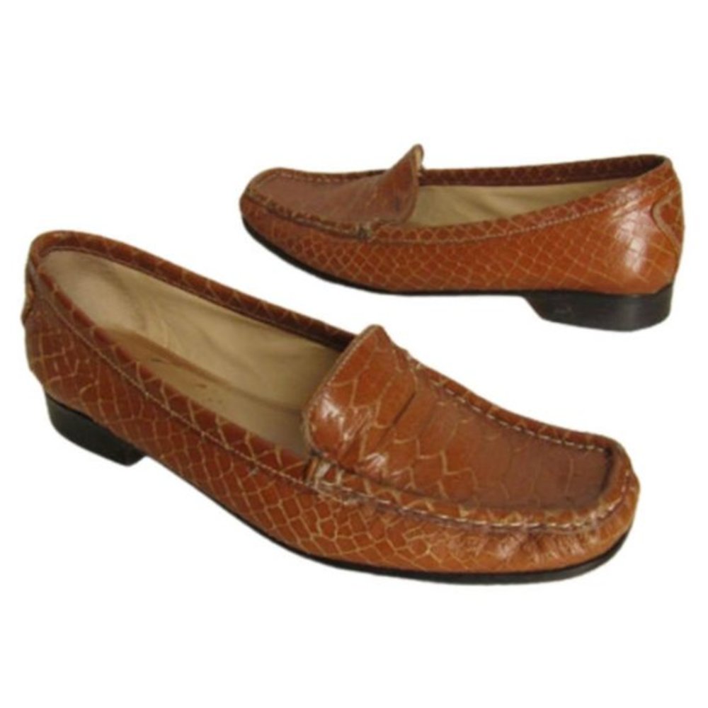 Antonio Melani Shoes Womens 6.5 M Brown Snakeskin Leather Loafers Bella Euro 37